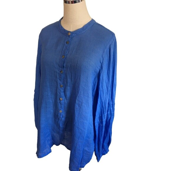 Click Color Me Cotton Shirt Women's Size Large Blue Button Up Long Sleeve - Picture 3 of 8